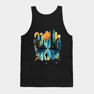 Urban Abstract Cityscape Graphic Tee | Modern Skyline Watercolor Tank Top